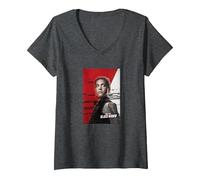 Women's Marvel Black Widow Yelena Belova Character Poster V-Neck T-Shirt, Dark Heather Grey, XX-Large