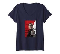 Women's Marvel Black Widow Yelena Belova Character Poster V-Neck T-Shirt, Navy Blue, Large