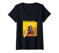 Womens Marvel Cosmic Invasion Game Phyla-Vell Retro Pixel Graphics V-Neck T-Shirt