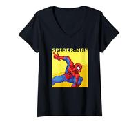 Womens Marvel Cosmic Invasion Spider-Man Retro Pixel Graphics V-Neck T-Shirt