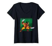 Womens Marvel Cosmic Invasion X-Men Wolverine Retro Pixel Graphics V-Neck T-Shirt
