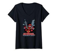 Womens Marvel Deadpool Cartoon Guns V-Neck T-Shirt