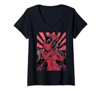 Womens Marvel Deadpool Closed Hand Heart V-Neck T-Shirt