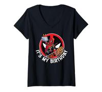 Womens Marvel Deadpool It's My 30th Birthday Party Funny V-Neck T-Shirt