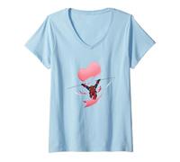 Womens Marvel Deadpool Valentine's Day Broken Heart Big Chest Logo V-Neck T-Shirt