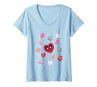 Womens Marvel Deadpool Valentine's Day Heart Candies Chest Logo V-Neck T-Shirt