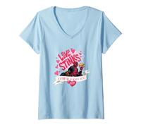 Womens Marvel Deadpool Valentine's Day Love Stinks 4 Eva Chest Logo V-Neck T-Shirt