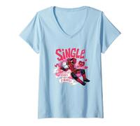 Womens Marvel Deadpool Valentine's Day Single & Ready 2 Mingle Logo V-Neck T-Shirt