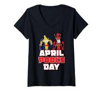 Women's Marvel Deadpool & Wolverine April Pool's Day Kick Me Hug Me V-Neck T-Shirt
