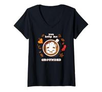 Womens Marvel Groot Fall Spice Coffee You Keep Me Grounded Friend V-Neck T-Shirt