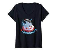 Women's Marvel Jeff the Land Shark Red White and Awesome Americana V-Neck T-Shirt