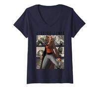 Women's Marvel Jessica Jones Stand Tall Among The Panels V-Neck T-Shirt, Navy Blue, Small