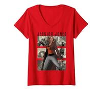 Women's Marvel Jessica Jones Stand Tall Among The Panels V-Neck T-Shirt, Red, Large