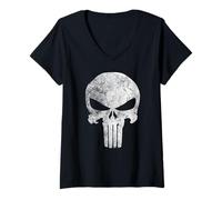 Womens Marvel Punisher Skull Symbol Distressed V-Neck T-Shirt
