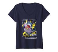 Women's Marvel Rivals Gamerverse Super Hero PVP Jeff The Land Shark V-Neck T-Shirt, Navy Blue, Medium