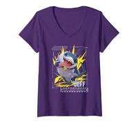 Women's Marvel Rivals Gamerverse Super Hero PVP Jeff The Land Shark V-Neck T-Shirt, Purple, Medium