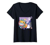 Women's Marvel Rivals Jeff The Land Shark Halloween Jeff O'Lantern V-Neck T-Shirt, Black, Small
