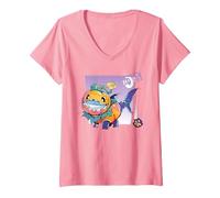 Women's Marvel Rivals Jeff The Land Shark Halloween Jeff O'Lantern V-Neck T-Shirt, Pink, Medium