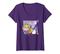 Women's Marvel Rivals Jeff The Land Shark Halloween Jeff O'Lantern V-Neck T-Shirt, Purple, X-Large