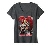 Women's Marvel Rocket and Baby Groot 30th Birthday V-Neck T-Shirt, Dark Heather Grey, Small