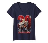 Women's Marvel Rocket and Baby Groot 30th Birthday V-Neck T-Shirt, Navy Blue, X-Large