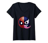 Women's Marvel Spiderman Half Spidey Half Venom Emoticon V-Neck T-Shirt, Black, X-Large