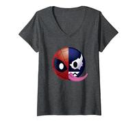 Women's Marvel Spiderman Half Spidey Half Venom Emoticon V-Neck T-Shirt, Dark Heather Grey, Large