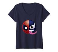 Women's Marvel Spiderman Half Spidey Half Venom Emoticon V-Neck T-Shirt, Navy Blue, Medium