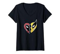 Womens Marvel Studios Deadpool & Wolverine Best Friends Heart Charm V-Neck T-Shirt