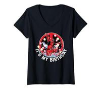 Womens Marvel Super Heroes Deadpool It's My Birthday Party Crash V-Neck T-Shirt