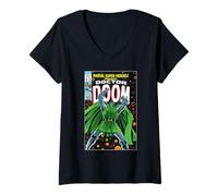 Womens Marvel Super Heroes Doctor Doom Retro Vintage Comic Cover V-Neck T-Shirt