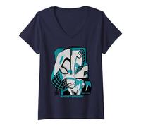 Womens Marvel Super Heroes Ghost-Spider Gwen Stacy New York Trio V-Neck T-Shirt
