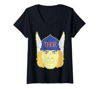 Womens Marvel Thor Halloween Retro Vintage Mask Costume V-Neck T-Shirt