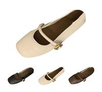 Women's Mary Jane Ballet Flat Shoes Cute Square Toe Slip On Flat Walking Shoes with Arch Support, Ladies Comfortable Casual Work Office All-Day Comfort Ballet Flats Loafers Size 5 Beige