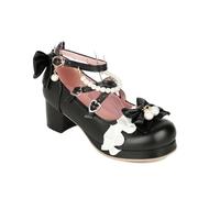 Womens Mary Jane Block Heel Pumps Lace Pearl Bow Wedding Party Shoes | Chunky heel platform dress shoes, cross ankle strap pumps, sweet vintage footwear, bow heels