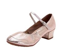 Women's Mary Jane Dance Shoes Sandals Chunky Heel Pumps Round Closed Toe Mid Low Heels Office Work Shoes,CLEARANCE Rose Gold 7