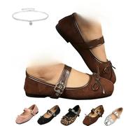 Women's Mary Jane Flat, Classy Square Toe Classic Mary Jane Ballet Dance Shoes,Comfort Wide Width Soft Sole Ballet Flats, Slip On Casual Shoes (Brown,35 EU)