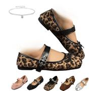 Women's Mary Jane Flat, Classy Square Toe Classic Mary Jane Ballet Dance Shoes,Comfort Wide Width Soft Sole Ballet Flats, Slip On Casual Shoes (Leopard Print,41 EU)