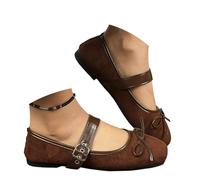 Women's Mary Jane Flat, Classy Square Toe Classic Mary Jane Ballet Dance Shoes Comfortable PU Office Work Dress Flat Shoes (Brown,37EU)