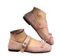 Women's Mary Jane Flat, Classy Square Toe Classic Mary Jane Ballet Dance Shoes Comfortable PU Office Work Dress Flat Shoes (Pink,40EU)