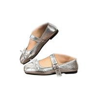 Women's Mary Jane Flat, Classy Square Toe Classic Mary Jane Ballet Dance Shoes Comfortable PU Office Work Dress Flat Shoes (Silver,41EU)