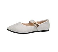 Womens Mary Jane Flat Shoes Ballet Flat Pointed Toe Sole-Simple Ballerina Shoes Plus Size Plain Color Elegant Loafers Loafers Classic-Fit Ladies Footwear (White, 5.5)