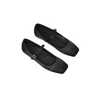 Women's Mary Jane Flat with Retro Print, Comfortable for Work and Business Casual Attire, Close-Toed with Buckle Straps and Dress Shoe Style Black