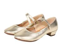 Women's Mary Jane Latin Dance Shoes with Adjustable Strap Comfortable Elegant Low Heel Casual Shoes Closed Toe Non Slip Walking Shoe Wedding Party Jazz Ballroom Dances Shoe Gold