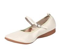 Women's Mary Jane Low Heel Round Toe Ballet Flats Vintage PU Leather Casual Shoes Single Shoes Ankle Strap Platform Pumps Summer Shoes Retro Buckle Straps Patent Shoes, White, 8