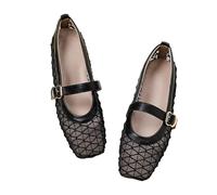 Women's Mary Jane Mesh Ballet Flats Hole Pattern Fishing Net Mesh Dance Shoes Flat Soft Sole Low Shoes Comfortable Breathable Summer Shoes Non-Slip Casual Shoes, black, 2/2.5 UK