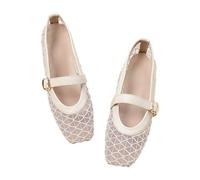 Women's Mary Jane Mesh Ballet Flats Hole Pattern Fishing Net Mesh Dance Shoes Flat Soft Sole Low Shoes Comfortable Breathable Summer Shoes Non-Slip Casual Shoes, White, 2/2.5 UK