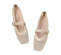 Women's Mary Jane Mesh Ballet Flats Hole Pattern Fishing Net Mesh Dance Shoes Flat Soft Sole Low Shoes Comfortable Breathable Summer Shoes Non-Slip Casual Shoes, khaki, 2/2.5 UK