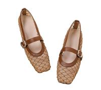 Women's Mary Jane Mesh Ballet Flats Hole Pattern Fishing Net Mesh Dance Shoes Flat Soft Sole Low Shoes Comfortable Breathable Summer Shoes Non-Slip Casual Shoes, brown, 2/2.5 UK