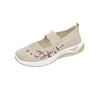 Women's Mary Jane Orthopedic Shoes Slip on Soft Cushion Walking Elastic Trainers Casual Comfortable Working Nurse Shoes Breathable Walking Running Trainers (Beige, 5.5)